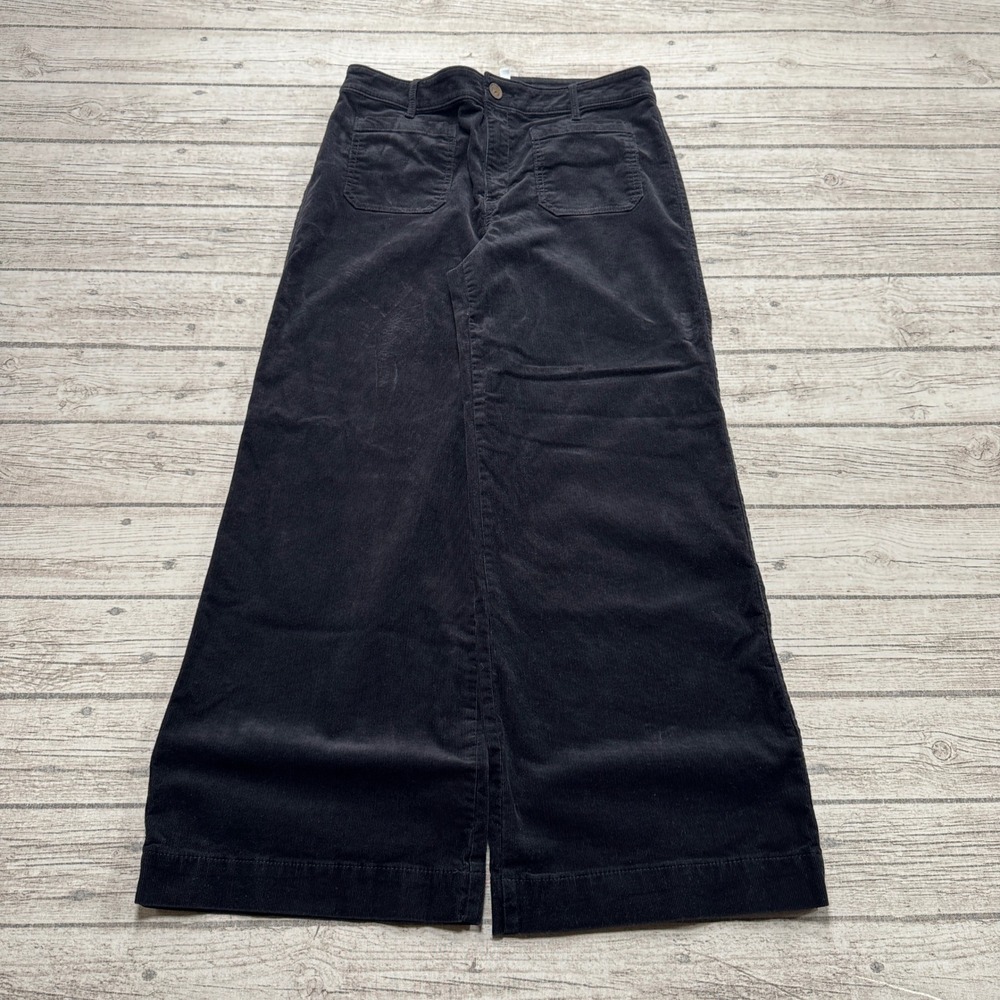LOFT Pants Women's 8 Black Wide Leg Corduroy High Rise Baggy Fit Ribbed Trousers